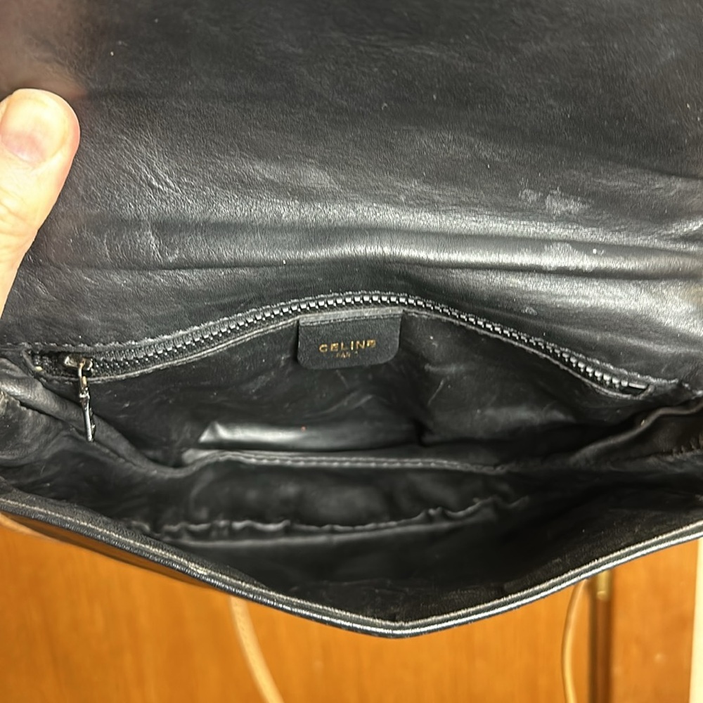 Celine Triomphe Vintage Black Leather Shoulder Bag w/Golden Trim. Comes with COA - Picture 13 of 17